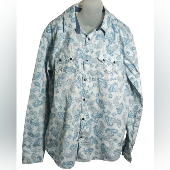 Cody James Men's Blue Paisley Pearl Snap Western Shirt Long Sleeve Size XL - Picture 2 of 7